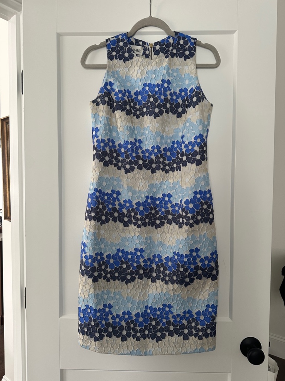 Sara Campbell Sleeveless Sheath Dress Blue Floral Textured Size 8 Boutique